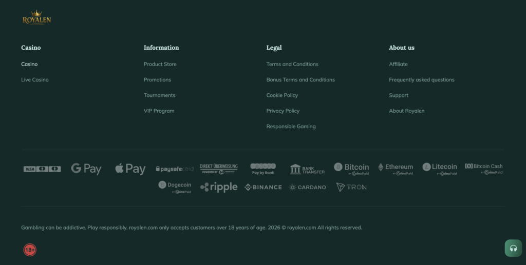 Royalen - payment options at a credit card casino